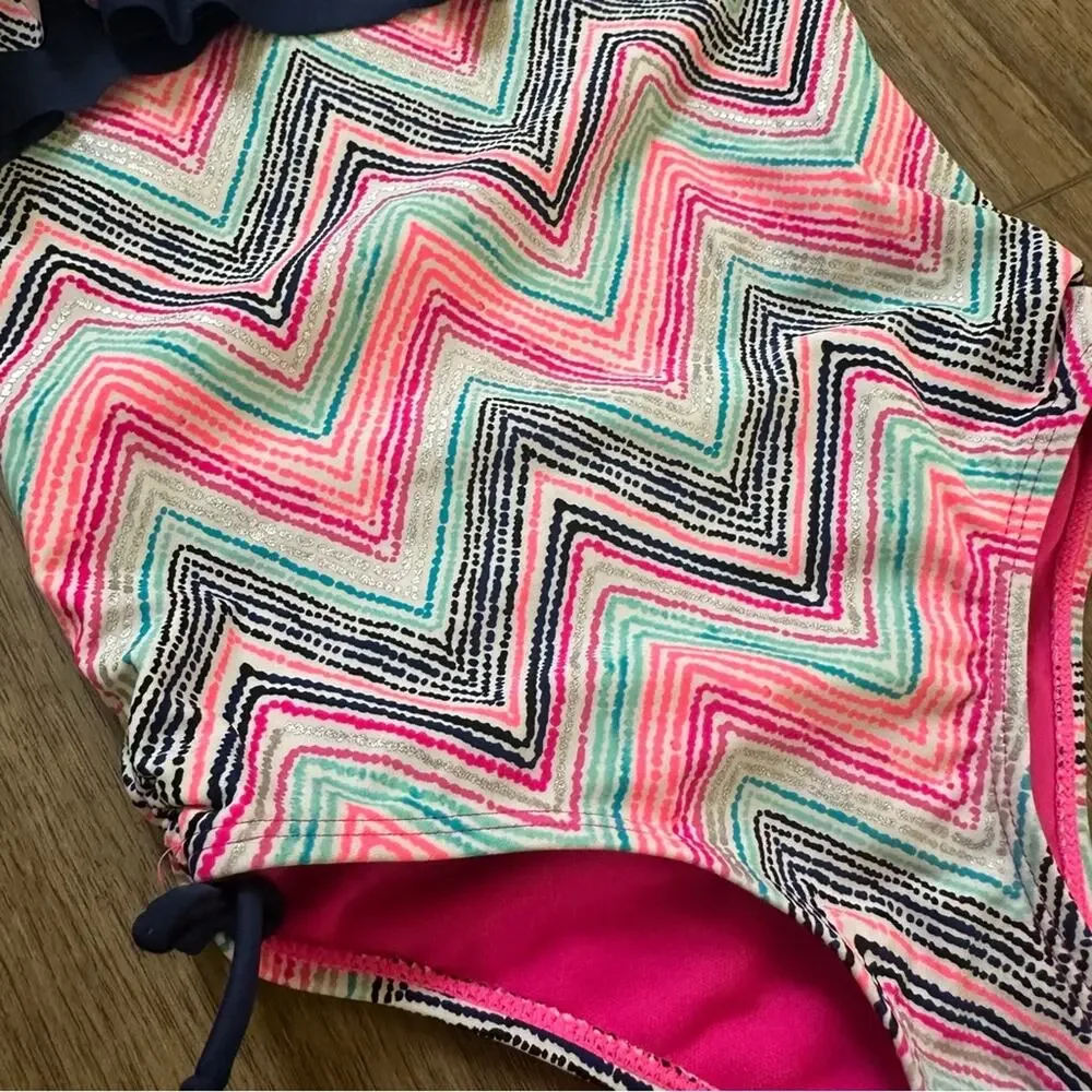 Limited Too Girl’s One Piece Swimsuit,‎ Striped, Ruffles, Strappy, S (7/8)